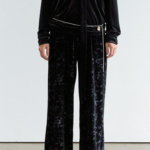 플로럴 벨벳 밴딩 팬츠 "BLACK"