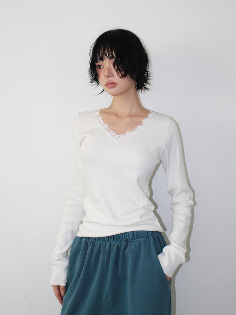 LACE TRIM V-NECK LONGSLEEVE (3color!)