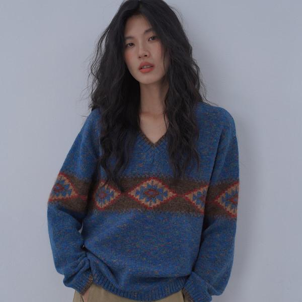 Blue Nordic Pattern Sweater