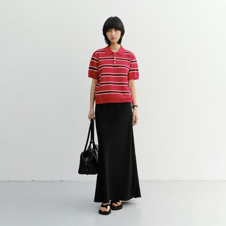 UNISEX MULTI STRIPED POLO KNIT RED BURGUNDY_UDSW6B122R2