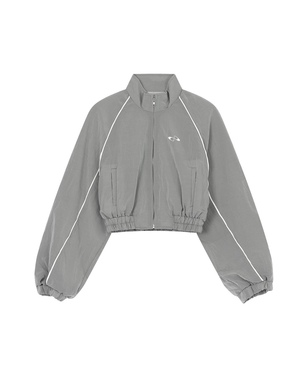 PIPING CROPPED WINDBREAKER, LIGHT GREY