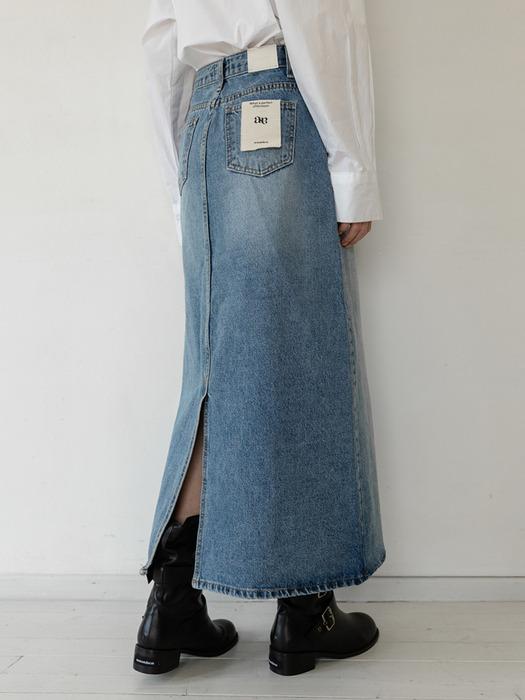 STRAIGHT WASHING DENIM LONG SKIRT_NSSK5217 (BLUE)