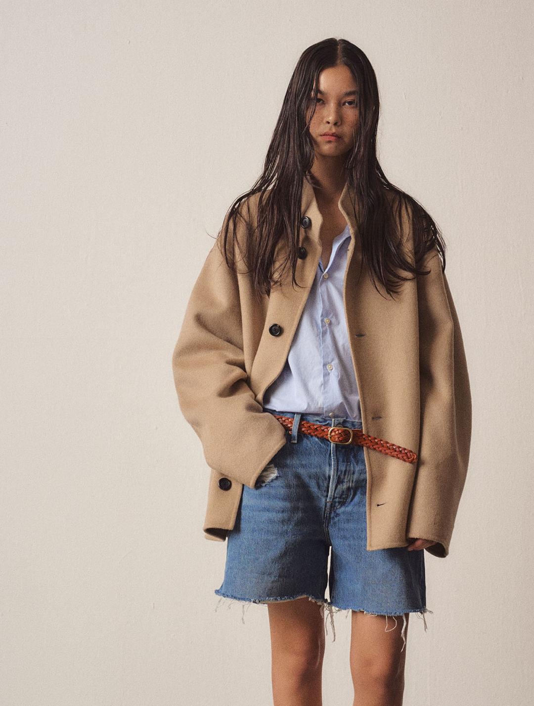 W Cashmere Blend Handmade Casual Mock-Neck Jacket_Beige