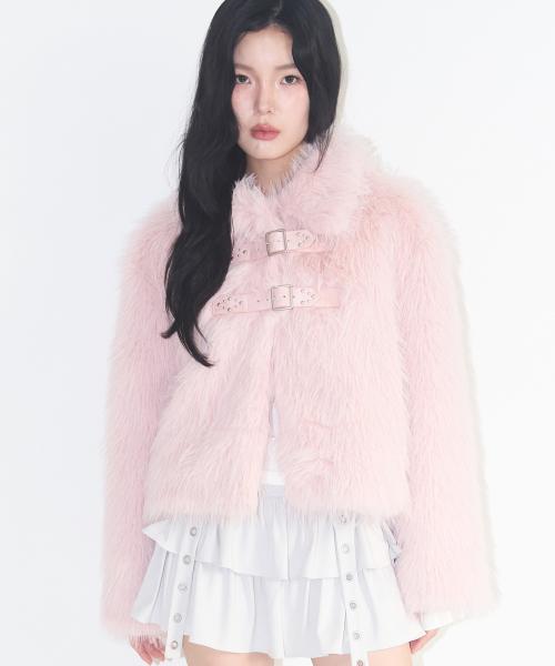 퍼피 숏 퍼 자켓 핑크