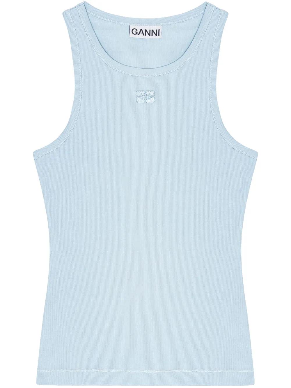 GANNI 로고 자수 탱크 탑 | 블루 | FARFETCH KR