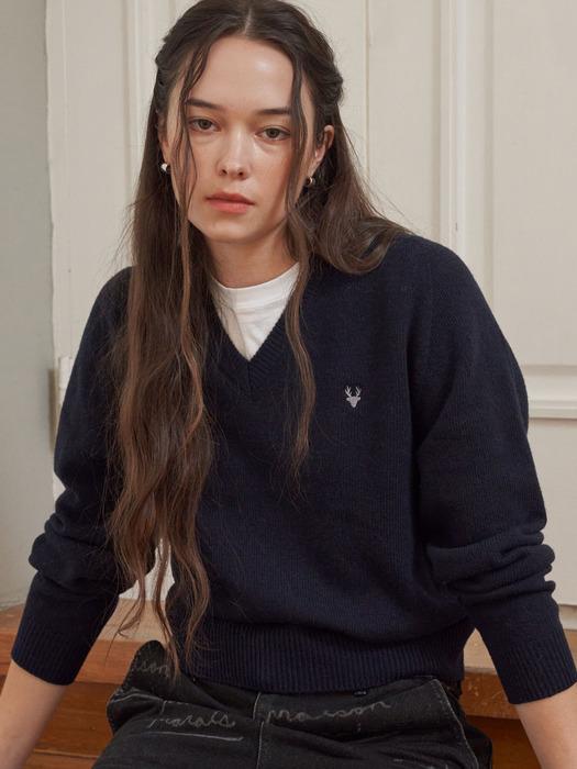 Soft v-neck knit_ Navy