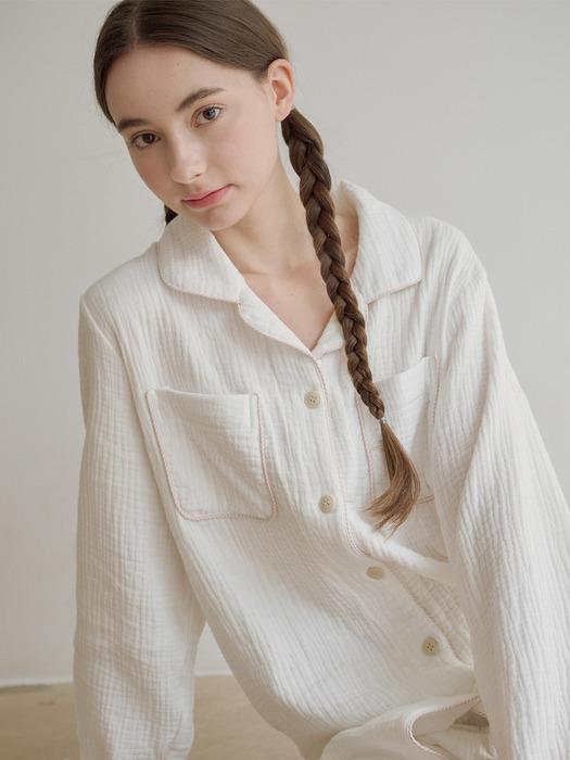 Two Way Round Hem Pajama Set (white)