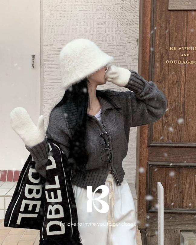 베이델리 [당일출고][MADE/투웨이]탄탄 스탠다드 세미크롭 니트집업