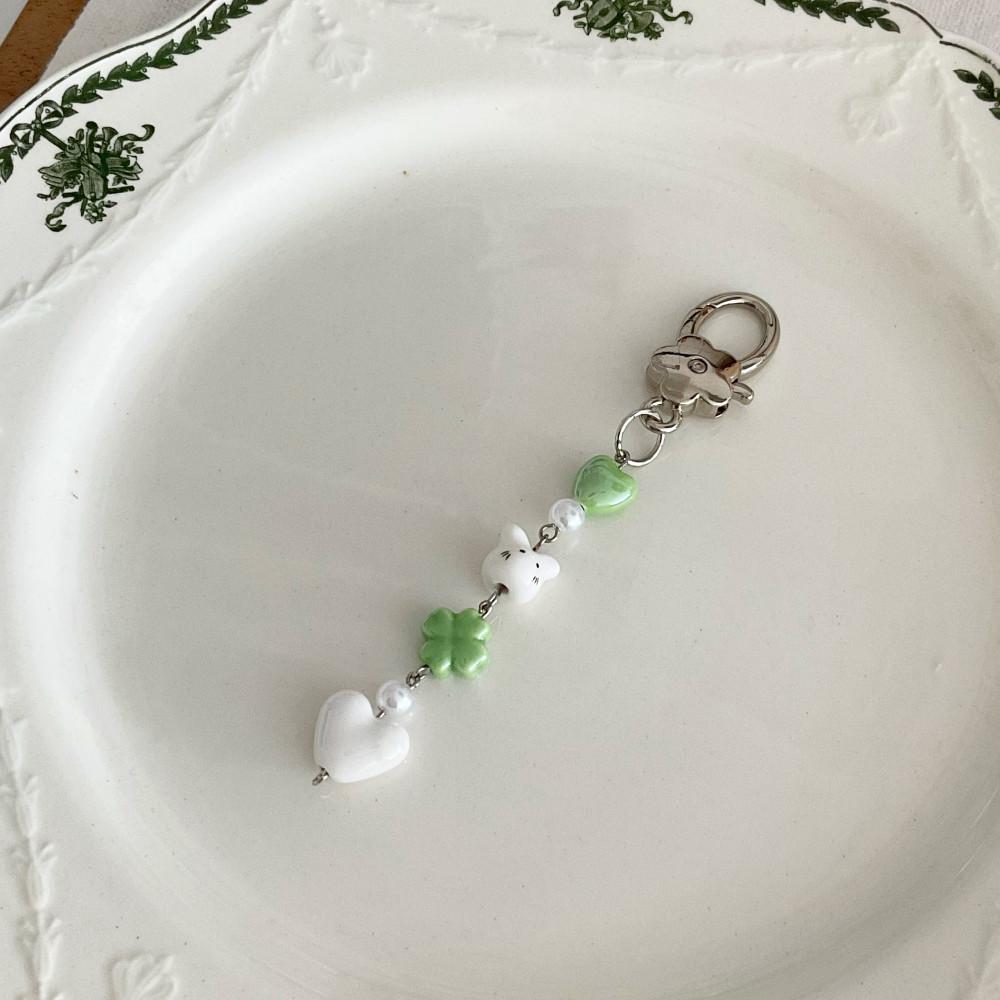 로브제 행운의 클로버 토깽이 세라믹 비즈 키링