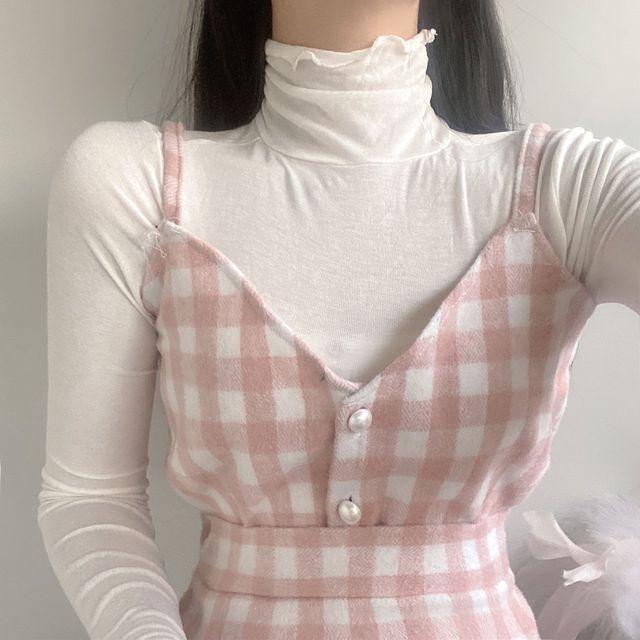 [lovely check] 체크 하이틴 세트 진주 뷔스티에