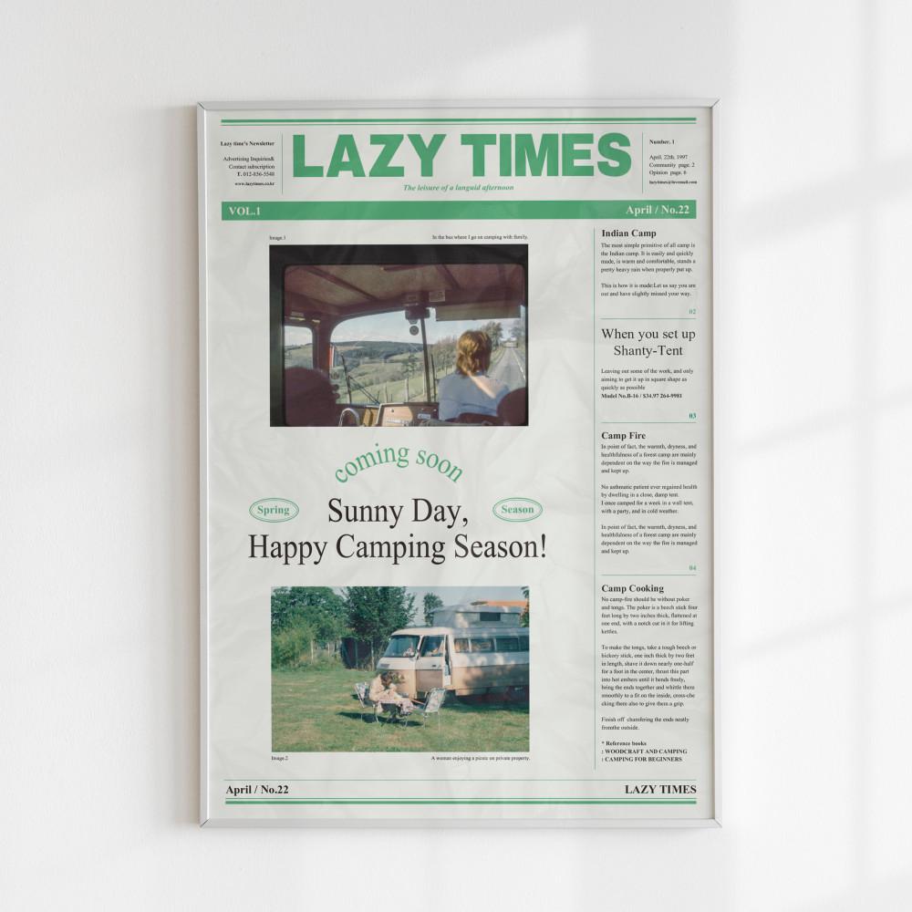 신문포스터 뉴스페이퍼 빈티지감성 영자신문 미드모던센추리 포스터 그림 LAZY TIMES