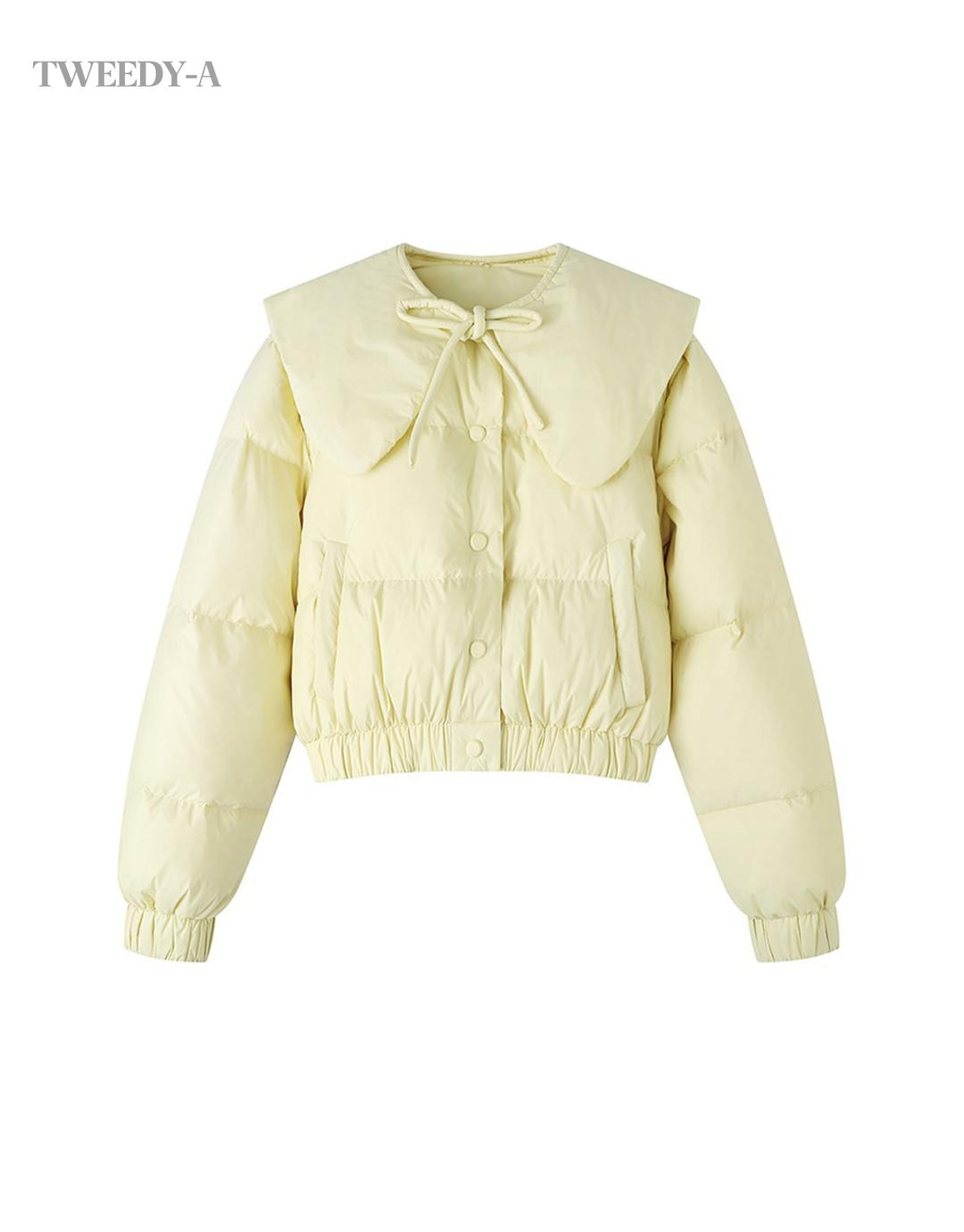 카라 탈부착 덕 다운 크롭 숏 패딩 자켓 라이트 옐로우