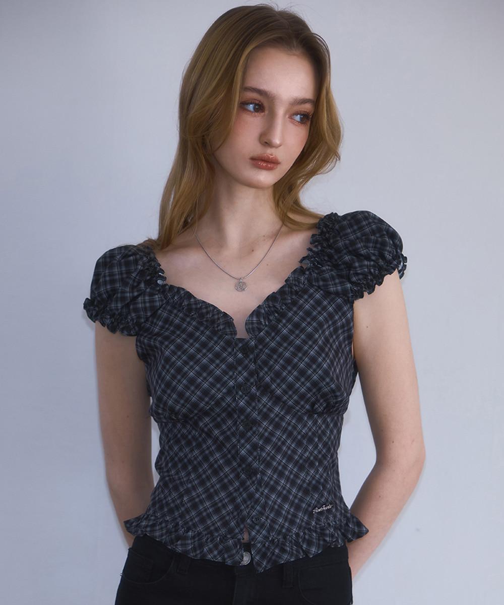 Frill Shirring Sleeveless [Black]