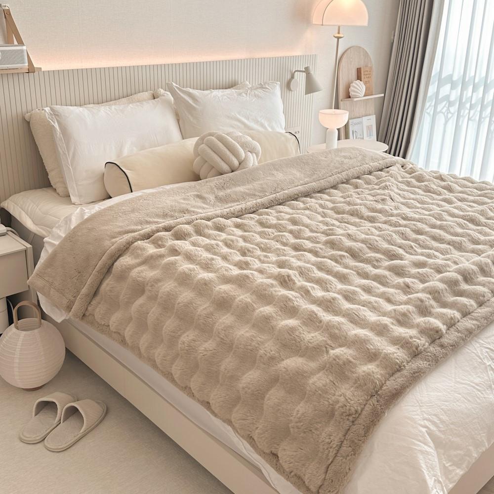 위켄하임 몽글몽글 라떼 밍크 퍼 블랭킷 부드러운 겨울 침구 극세사 이불 담요 쇼파패드 덮개
