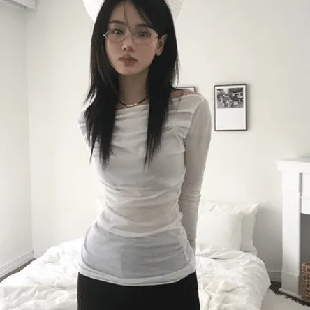 [슬림핏🖤] 롱 셔링 티셔츠-3color