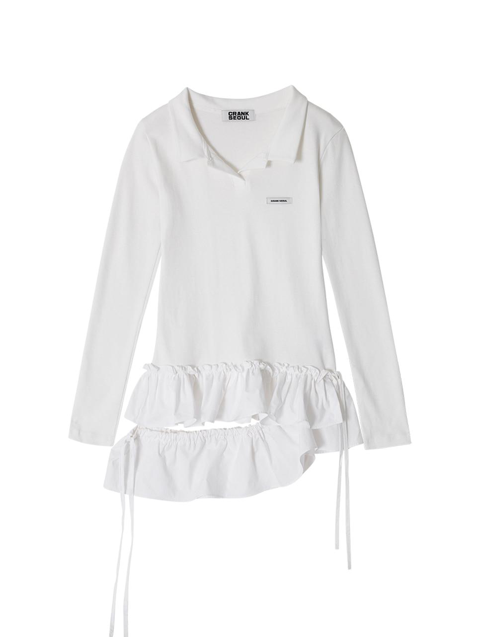 DOUBLE FRILL COLLARED TOP_WHITE