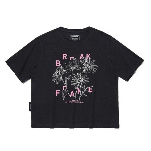 우먼스 플라워 믹스 세미 크롭 반팔티 블랙 ITX2TR52ABK