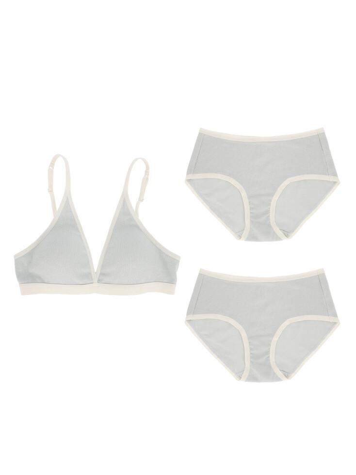 (3 pack) Triangle ribbed modal in gray (삼각 리브드 모달 그레이 브라 1+팬티2)