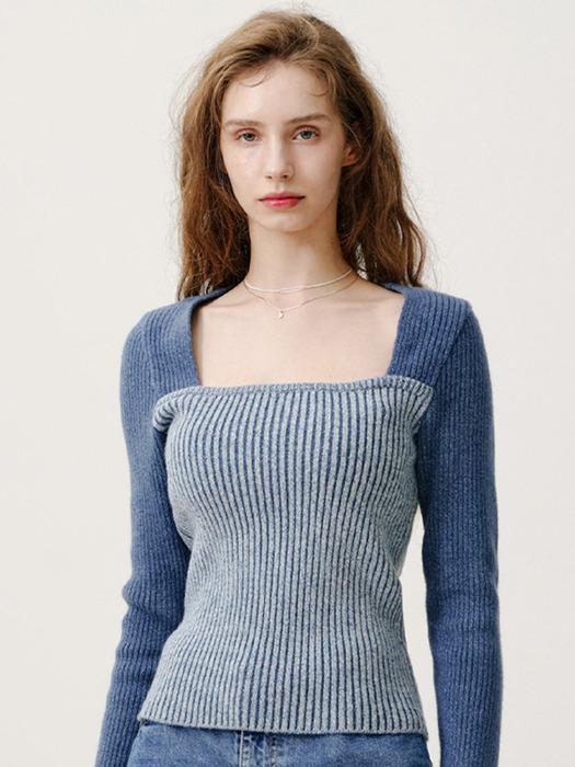 LAYERED SQUARE NECK KNIT_DARK BLUE