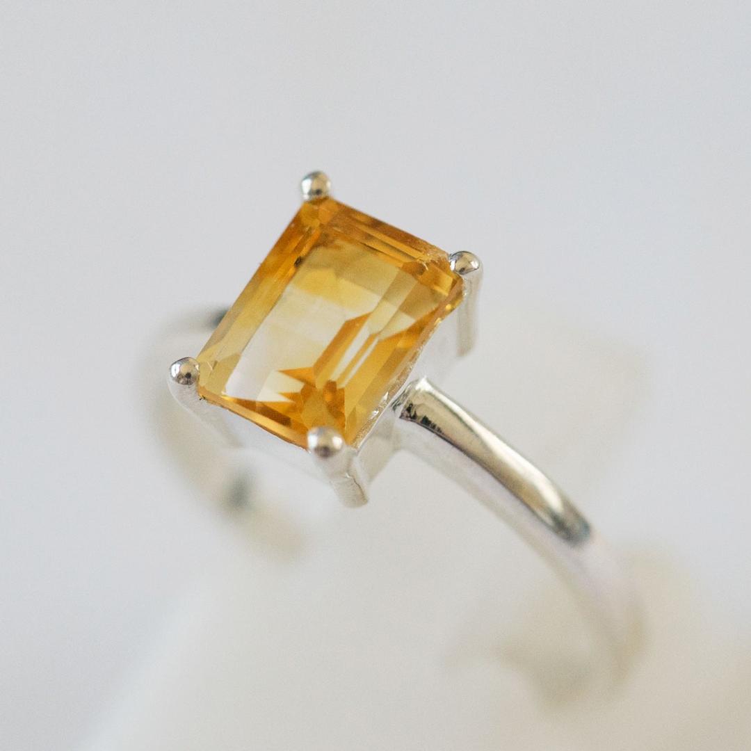 시트린 사각 실버 반지