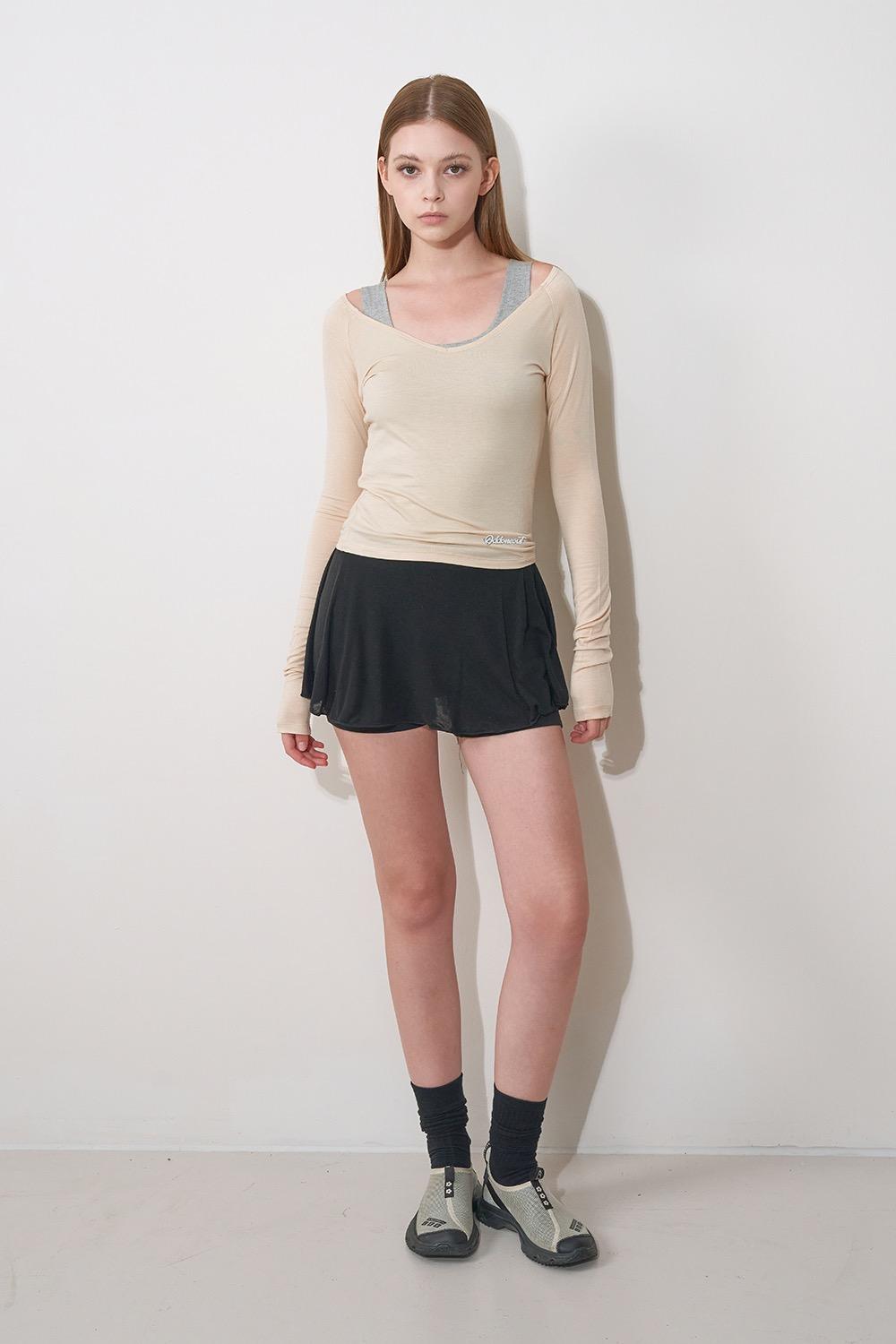 OOO MONO FLARE SKIRT PANTS BLACK