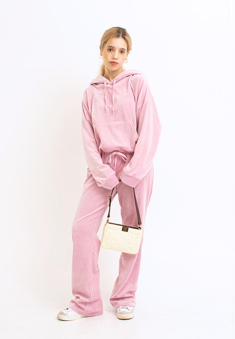 VELOUR FLOWER LOGO HOODIE SET UP_PINK