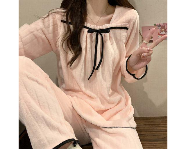 (당일발송)극세사 리본끈 3컬러 파자마 파티 실내복 수면잠옷 크리스마스잠옷