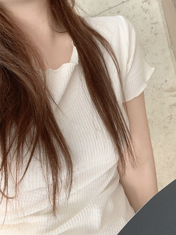 [누적600장/주문폭주]물결 프릴 골지 반팔 티셔츠