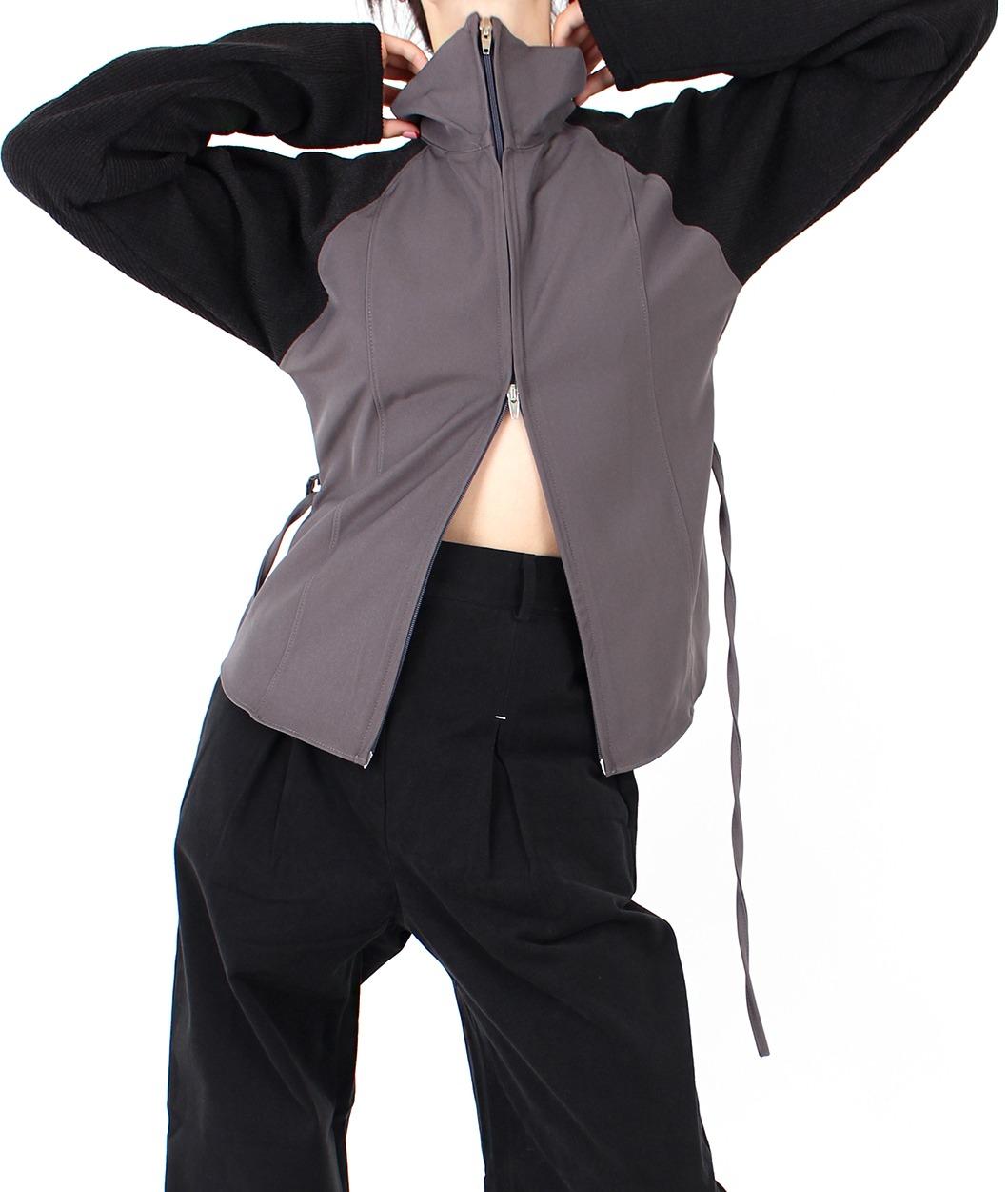 [HQ] knit mix zip shirt (dark charcoal)