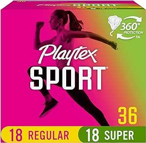 Playtex Sport Tampons, Multipack (18ct Regular/18ct Super Absorbency), Fragrance-Free - 36ct
