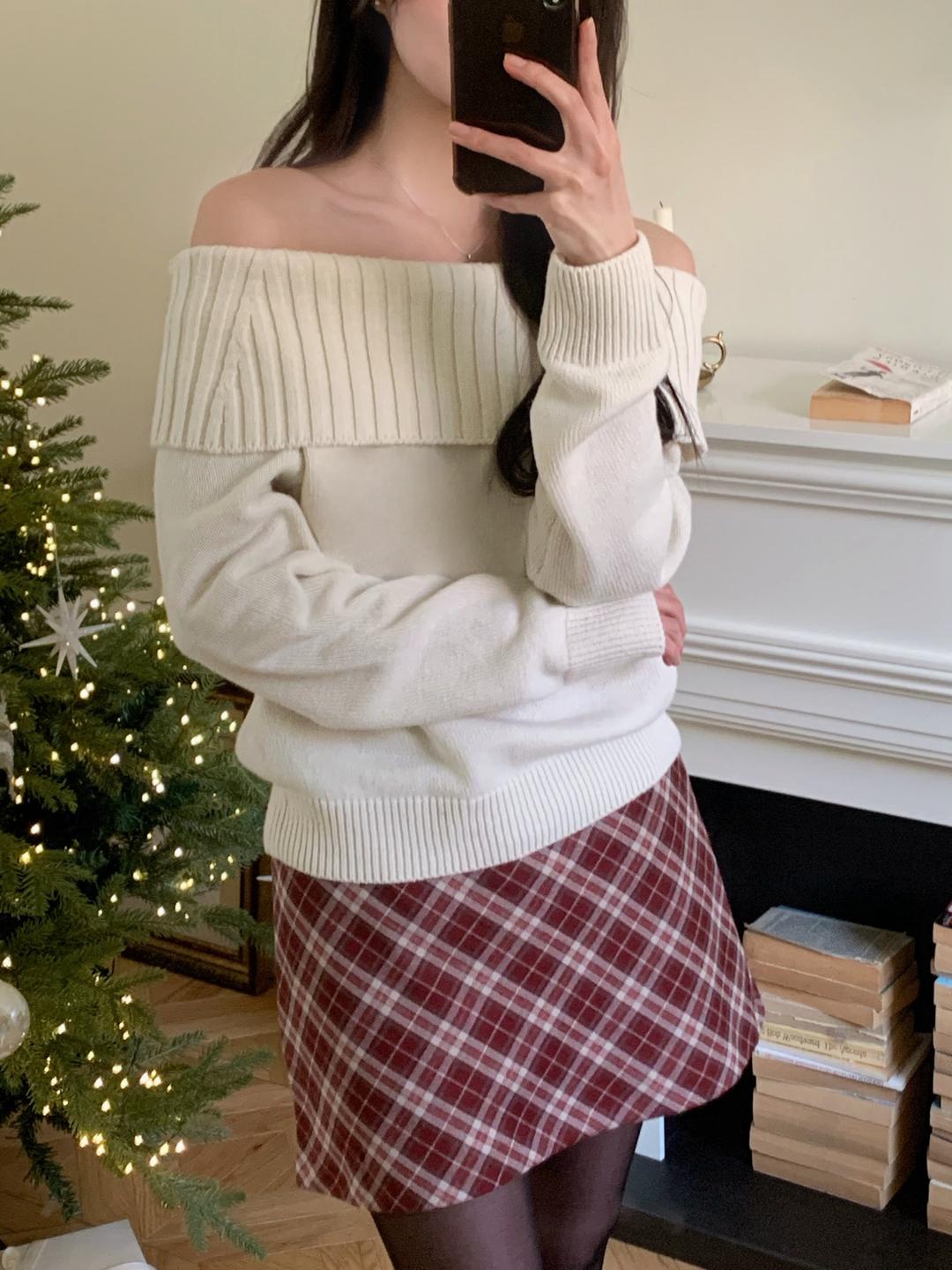 winter berry check skirt_red