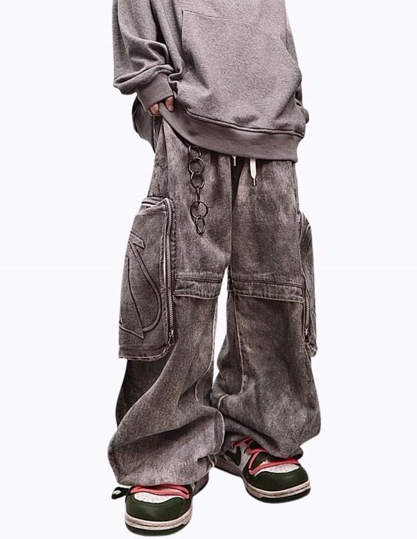 더티 올드 워시드 빅포켓 데님 밴딩 팬츠