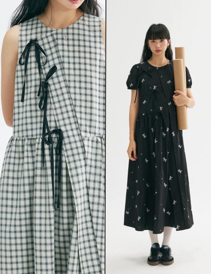 DEER AND FLYER 리본 레이스업 반팔/민소매 원피스 (2color)