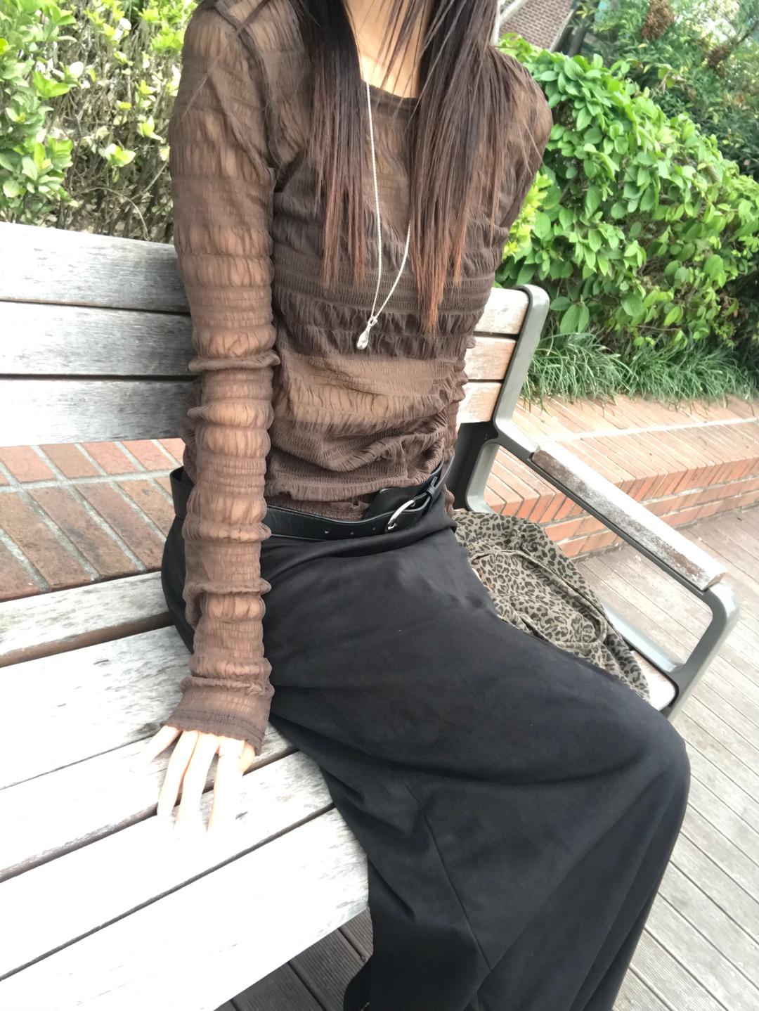 sheer wrinkle T - brown