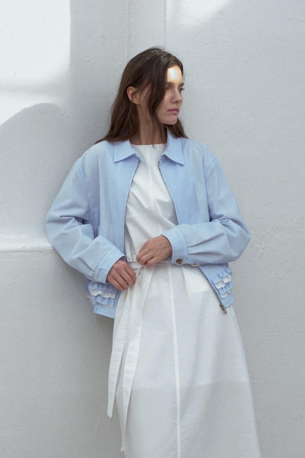 미뇽 레이스 크롭 자켓_Blue Stripe