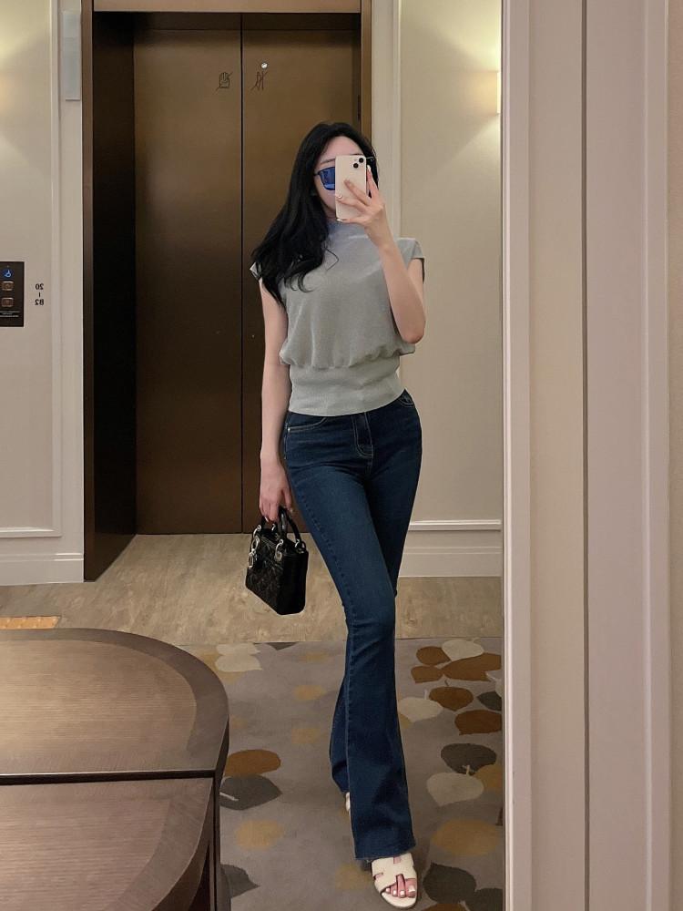 끌로 반목 펄 캡소매 니트 (수입)