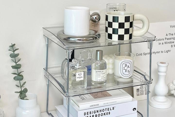 1+1 미니 접이식 아크릴 정리대 주방 화장대 데스크 수납 선반