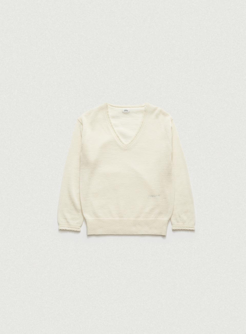 Ivory Baby's Breath V-neck Scallop Knit