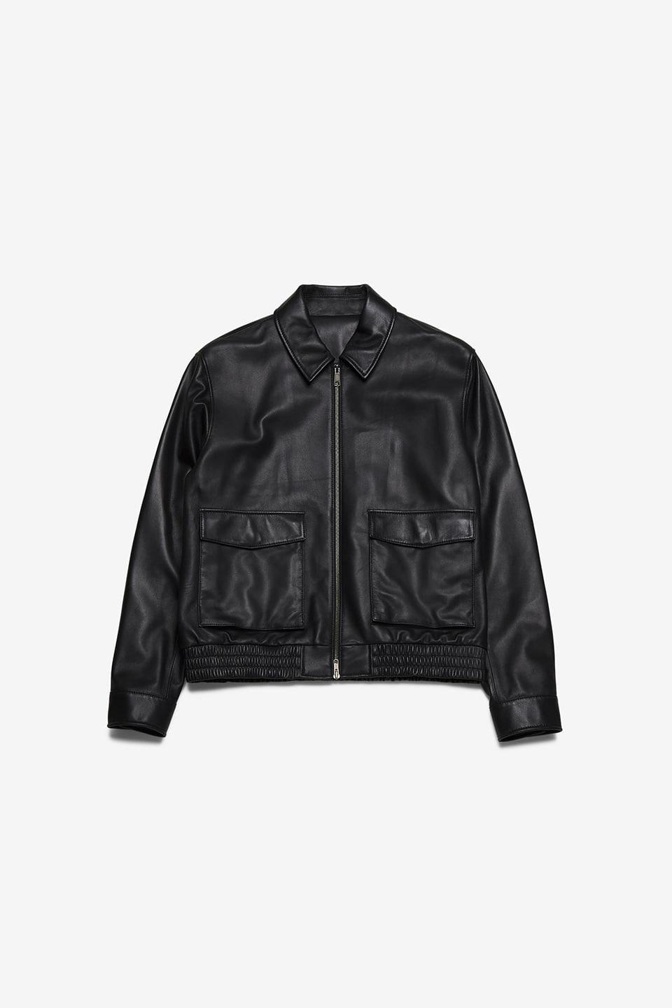 [BlaeC] 아웃 포켓 가죽 봄버 자켓_블랙