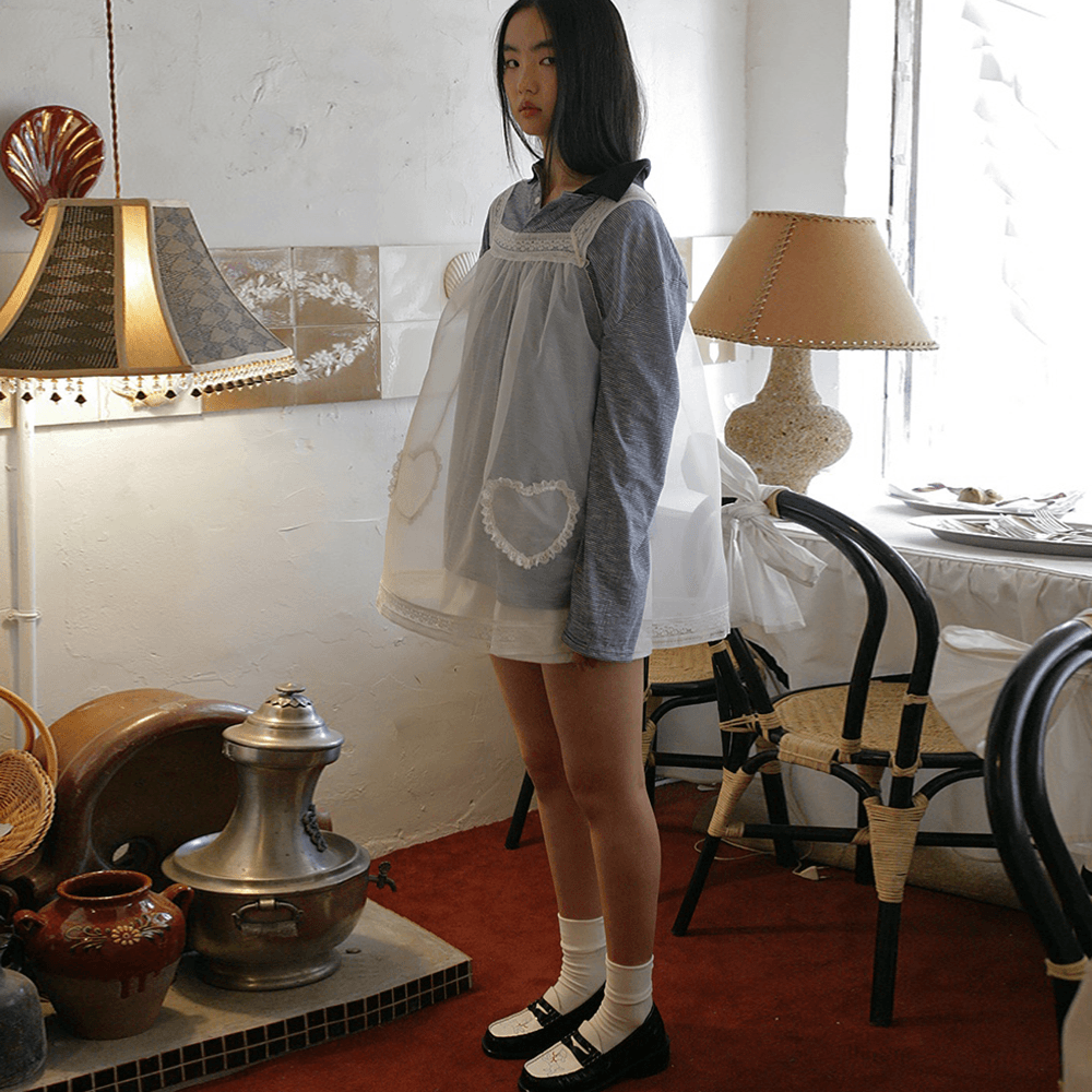 heart pocket lace organza dress