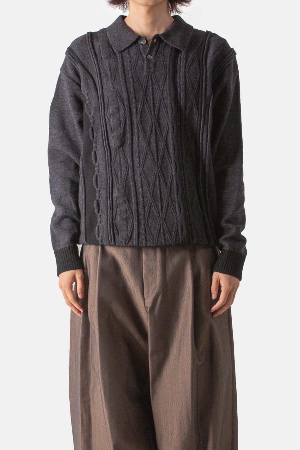 (24FW) ASYMMETRICAL CABLE KNIT CHARCOAL