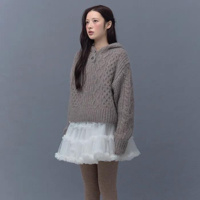 ANGORA CREAM CABLE HOOD KNIT_TT5W303BE