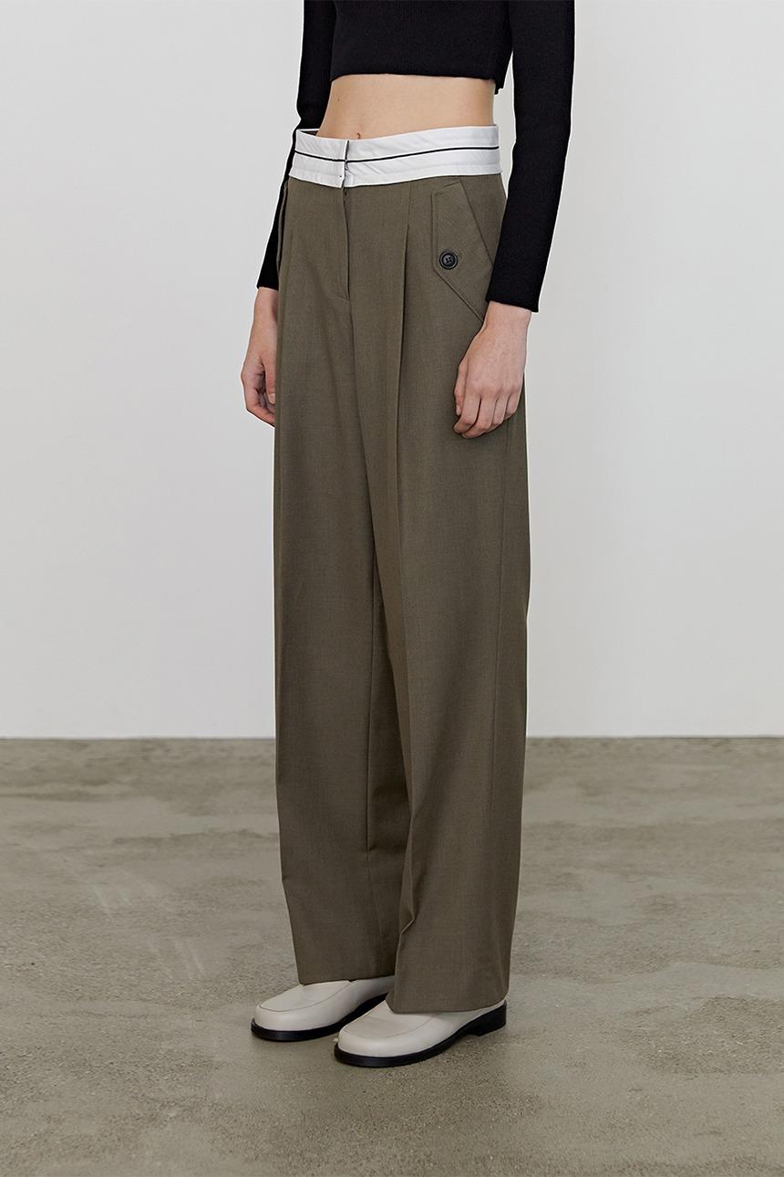 Lining button wide pants_Khaki