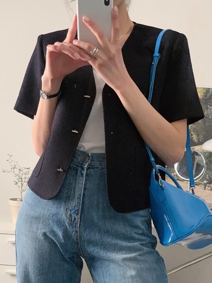 (5-7일 소요) (무료배송) 플로렌스 반팔 트위드 자켓 (딥네이비)