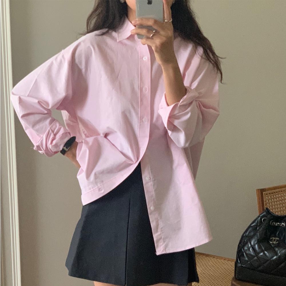 여성 여자 가을 무지 오버핏 옥스퍼드 기본 화이트 흰색 하늘색 소라색 셔츠 남방 4컬러