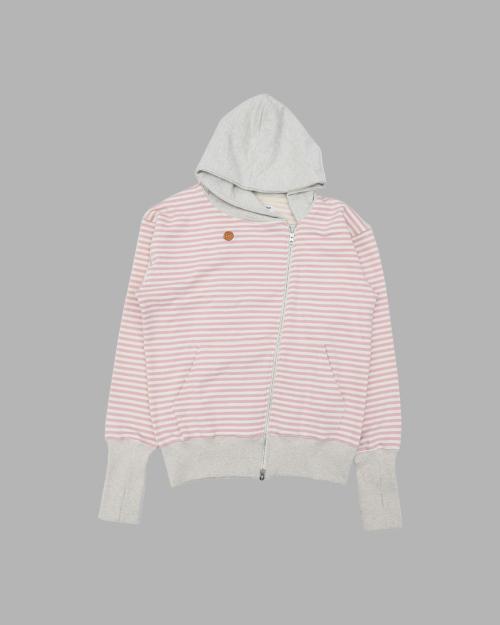 STRIPE UNBALANCED ZIPUP HOODIE (PINK)
