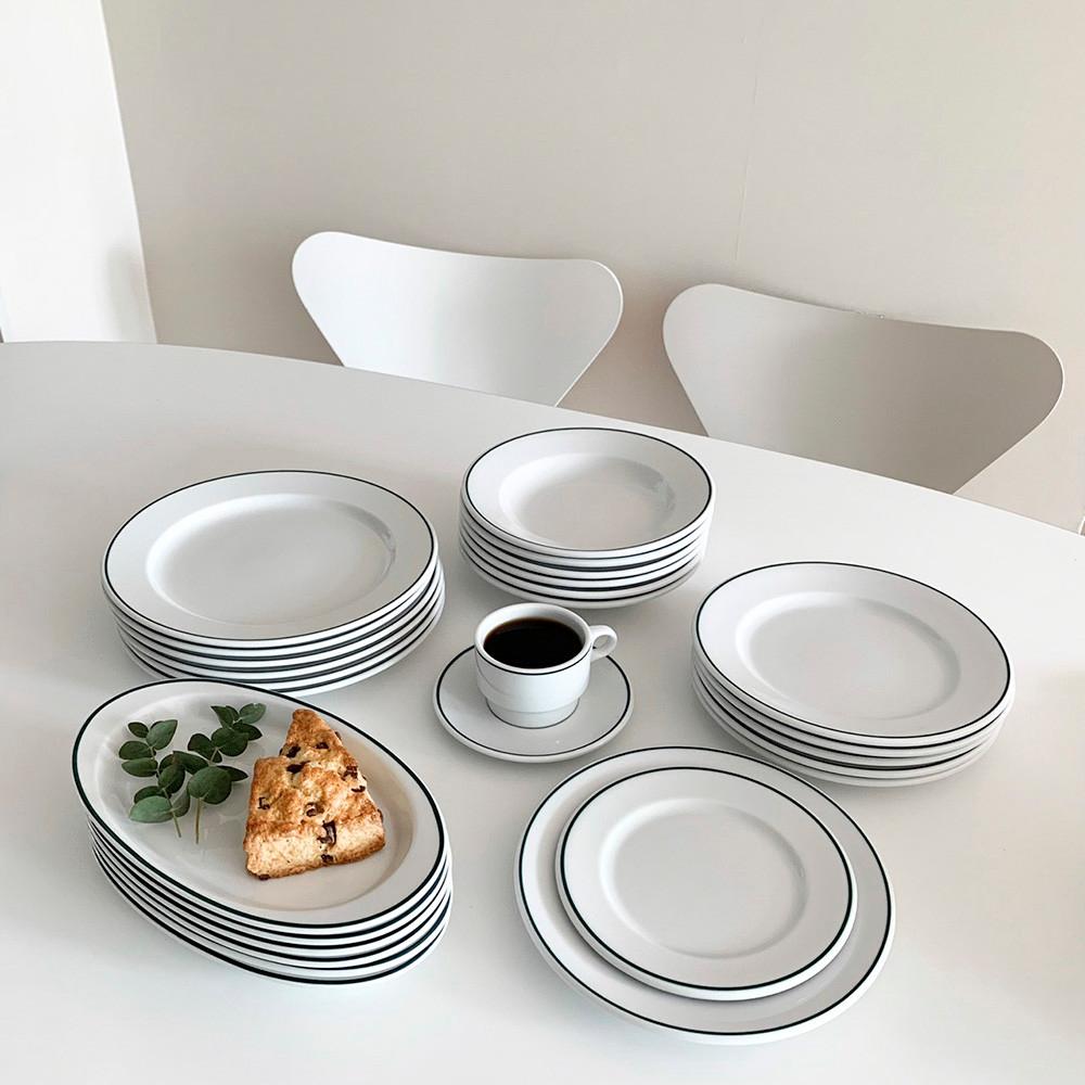 (무료배송) 폴바살 이사바 그린 오벌 플레이트 컵앤소서 디너 세트 6type