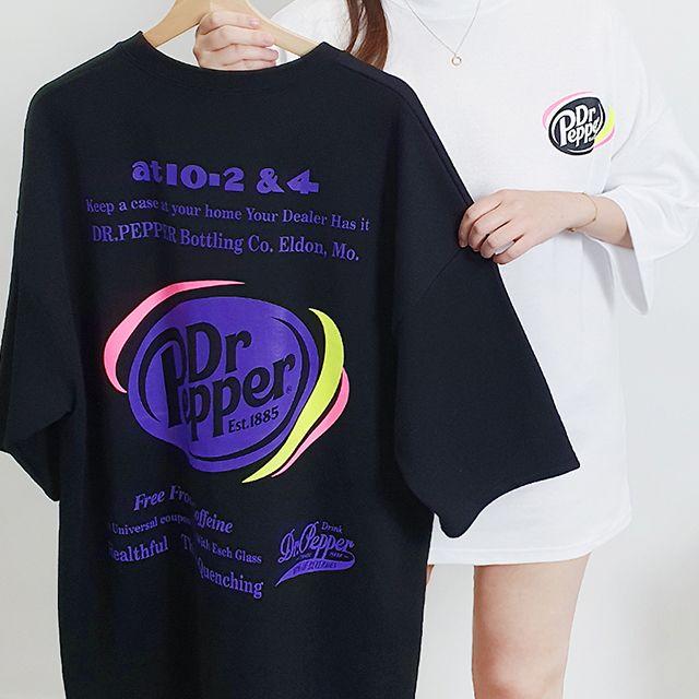 [빅사이즈/남녀공용]오버핏 페퍼 프린팅 로고 7부 반팔티 2color