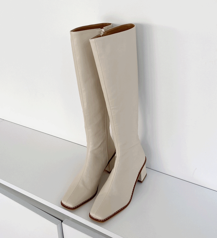 세피창 절개라인 스퀘어라인 미들통굽 롱부츠[3color]