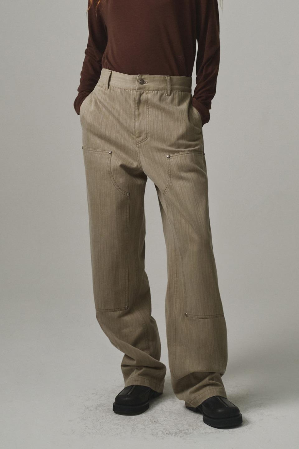 UNISEX, Washed Cinch-Back Pants / BEIGE